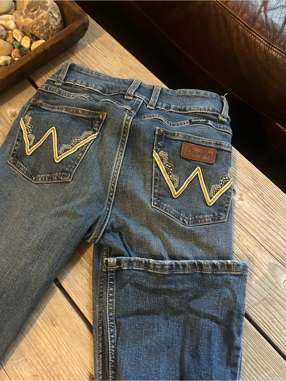 Wrangler Denim Jeans with Yellow Embroidered Pocket Accents